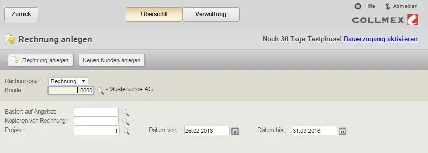 Collmex Rechnung anlegen